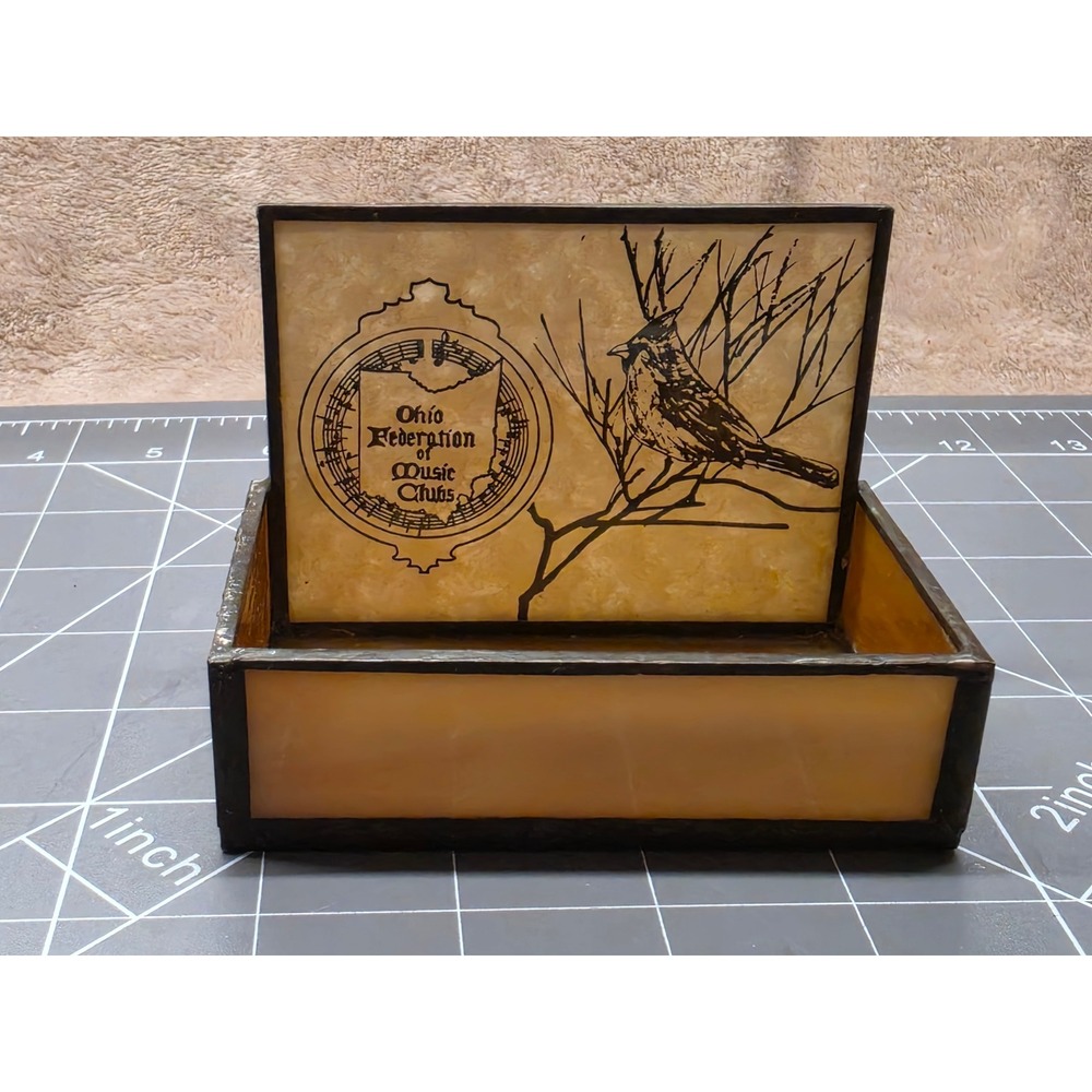 Ohio Federation of Music Clubs Stained Glass Trinket Box Cardinal Slag Glass